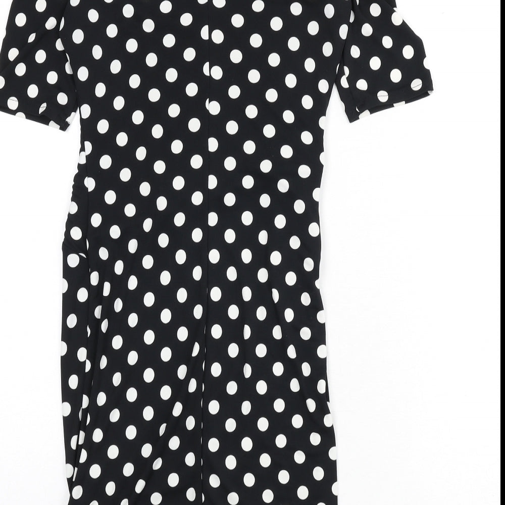 NEXT Womens Black Polka Dot Polyester Pencil Dress Size 8 Boat Neck Button