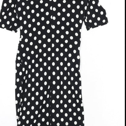 NEXT Womens Black Polka Dot Polyester Pencil Dress Size 8 Boat Neck Button