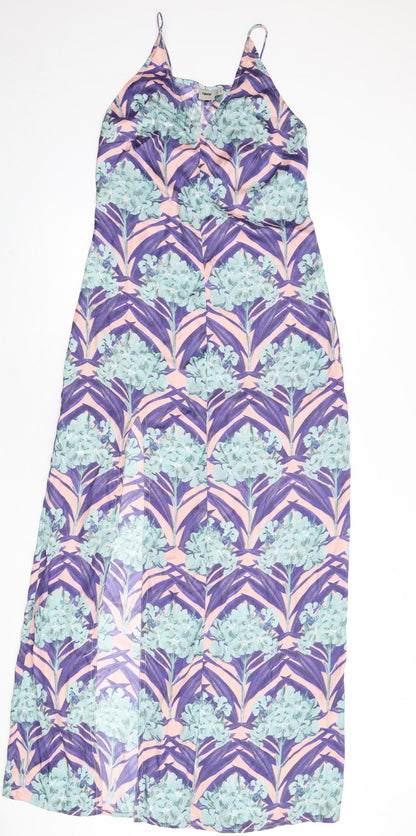 ASOS Womens Multicoloured Geometric Polyester Slip Dress Size 8 V-Neck Pullover - Maxi, Slit