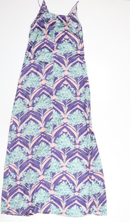 ASOS Womens Multicoloured Geometric Polyester Slip Dress Size 8 V-Neck Pullover - Maxi, Slit