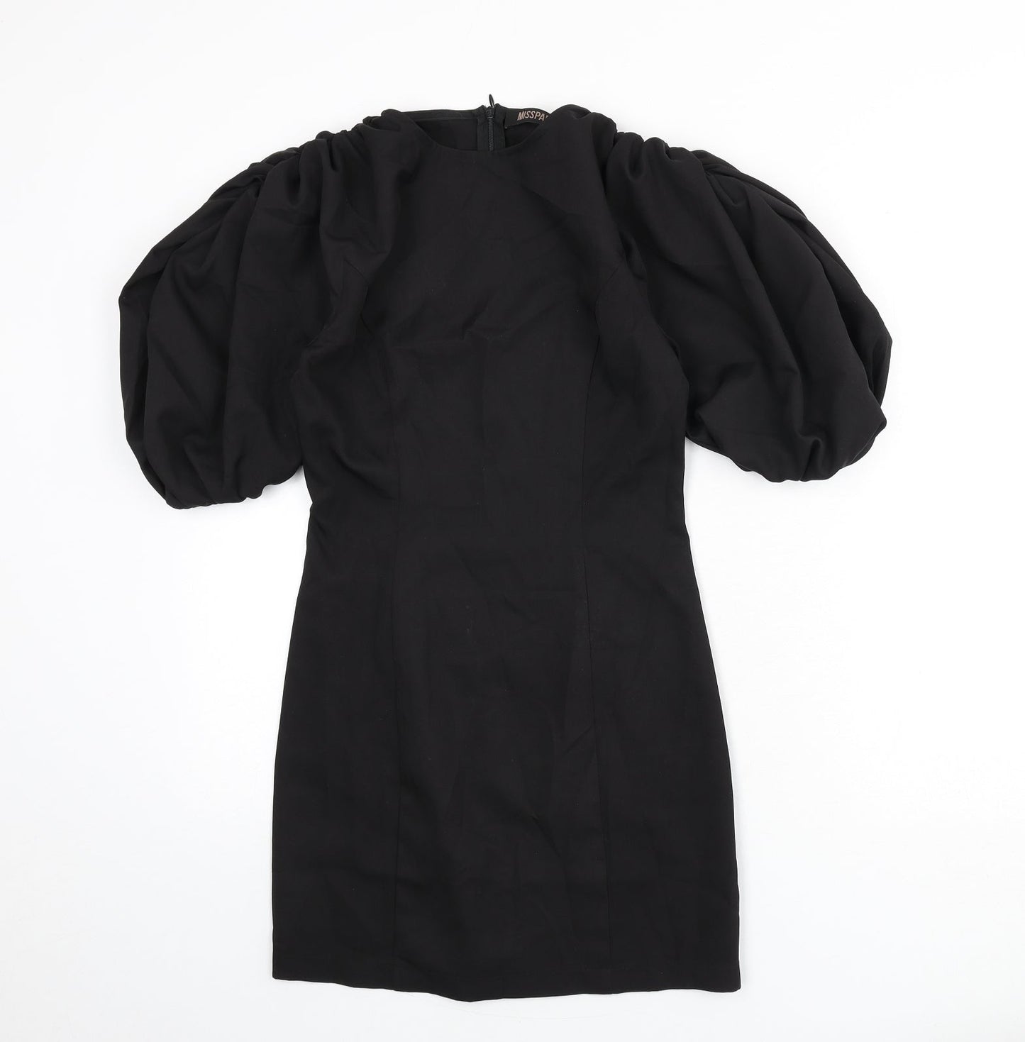 Misspap Womens Black Cotton Pencil Dress Size 6 Round Neck Zip