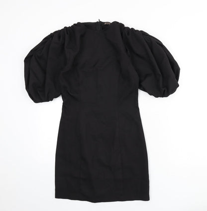 Misspap Womens Black Cotton Pencil Dress Size 6 Round Neck Zip