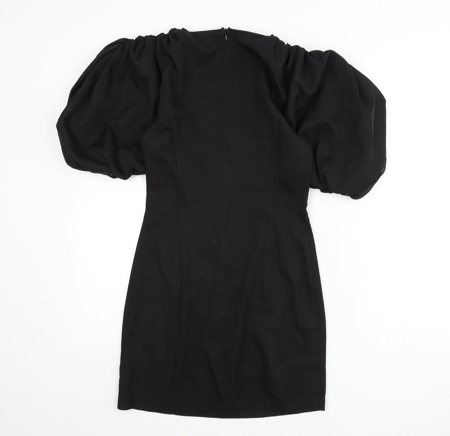 Misspap Womens Black Cotton Pencil Dress Size 6 Round Neck Zip