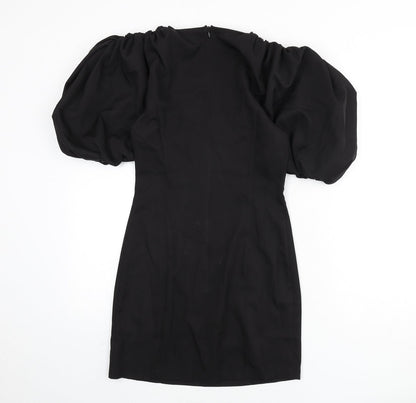 Misspap Womens Black Cotton Pencil Dress Size 6 Round Neck Zip