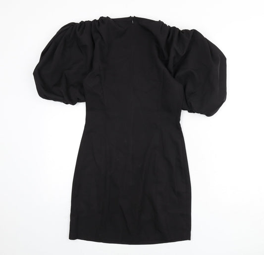 Misspap Womens Black Cotton Pencil Dress Size 6 Round Neck Zip