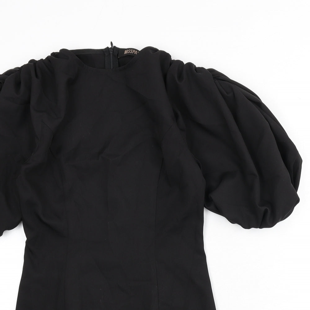 Misspap Womens Black Cotton Pencil Dress Size 6 Round Neck Zip