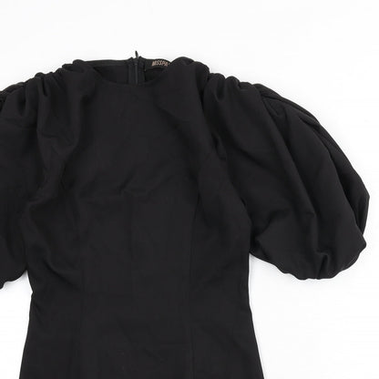 Misspap Womens Black Cotton Pencil Dress Size 6 Round Neck Zip