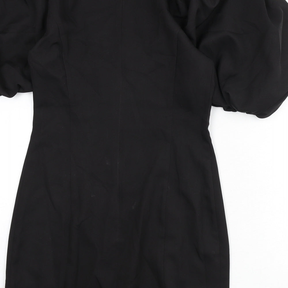 Misspap Womens Black Cotton Pencil Dress Size 6 Round Neck Zip