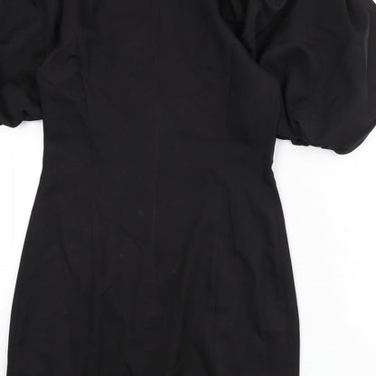 Misspap Womens Black Cotton Pencil Dress Size 6 Round Neck Zip