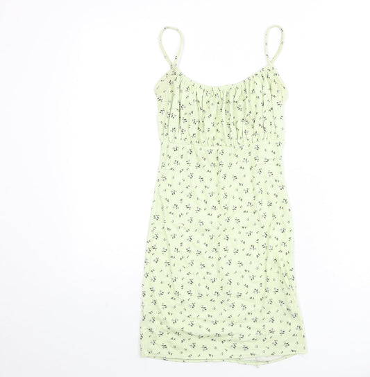 PRETTYLITTLETHING Womens Green Floral Polyester Mini Size 6 Scoop Neck Pullover