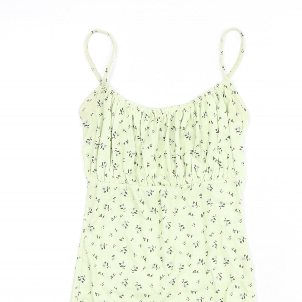 PRETTYLITTLETHING Womens Green Floral Polyester Mini Size 6 Scoop Neck Pullover