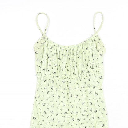 PRETTYLITTLETHING Womens Green Floral Polyester Mini Size 6 Scoop Neck Pullover