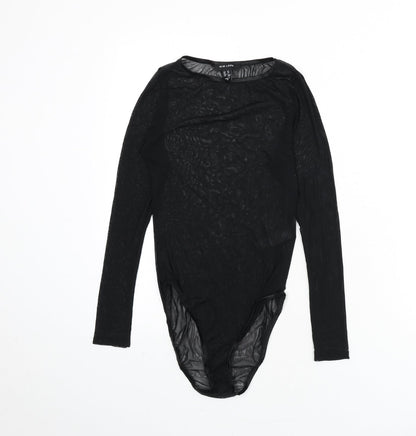 New Look Womens Black Nylon Bodysuit One-Piece Size 10 Snap
