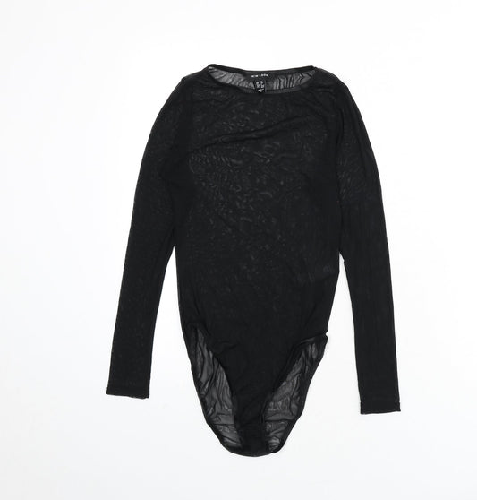 New Look Womens Black Nylon Bodysuit One-Piece Size 10 Snap