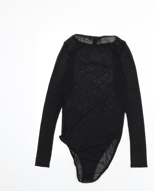 New Look Womens Black Nylon Bodysuit One-Piece Size 10 Snap