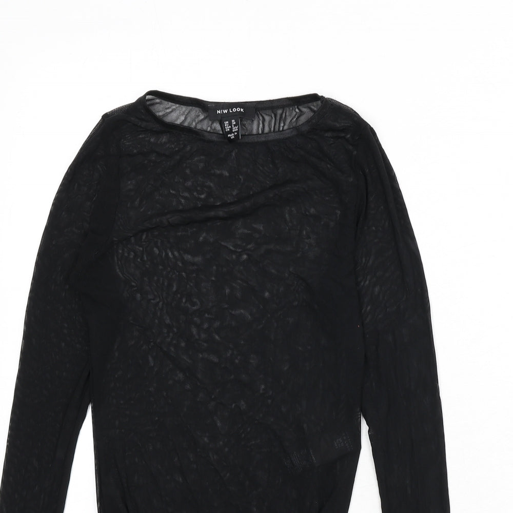 New Look Womens Black Nylon Bodysuit One-Piece Size 10 Snap