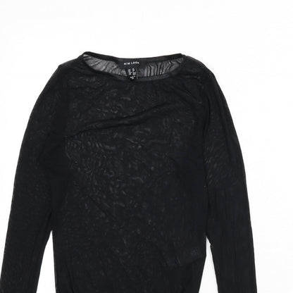 New Look Womens Black Nylon Bodysuit One-Piece Size 10 Snap