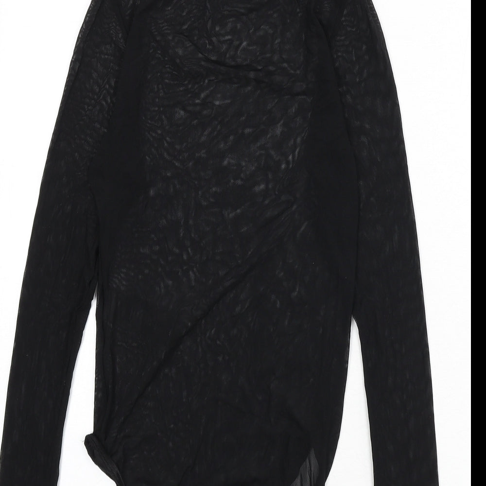 New Look Womens Black Nylon Bodysuit One-Piece Size 10 Snap