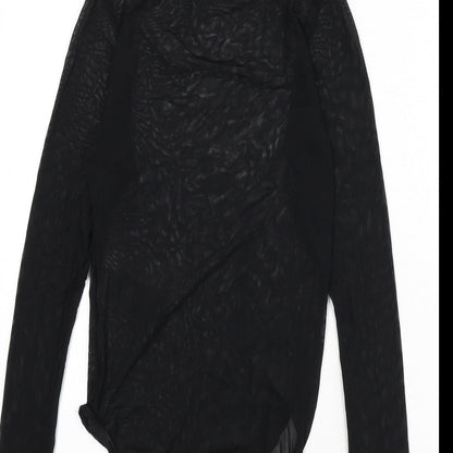 New Look Womens Black Nylon Bodysuit One-Piece Size 10 Snap