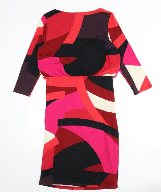 Phase Eight Womens Multicoloured Geometric Viscose Pencil Dress Size 12 Boat Neck Pullover