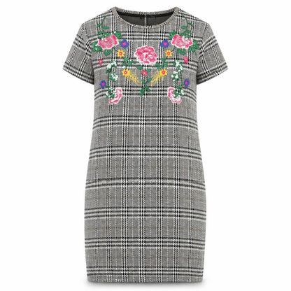 Zara Womens Multicoloured Plaid Polyester Sheath Size S Round Neck Pullover - Floral Embroidery, Sequins, Houndstooth