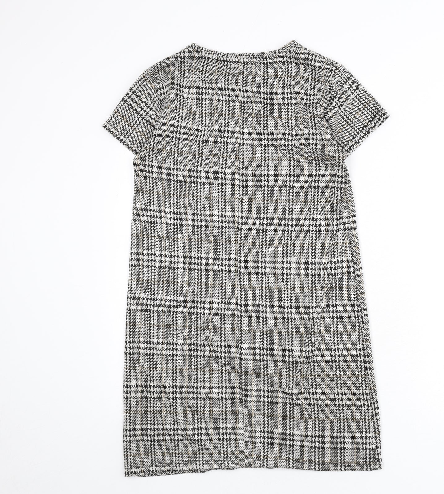 Zara Womens Multicoloured Plaid Polyester Sheath Size S Round Neck Pullover - Floral Embroidery, Sequins, Houndstooth