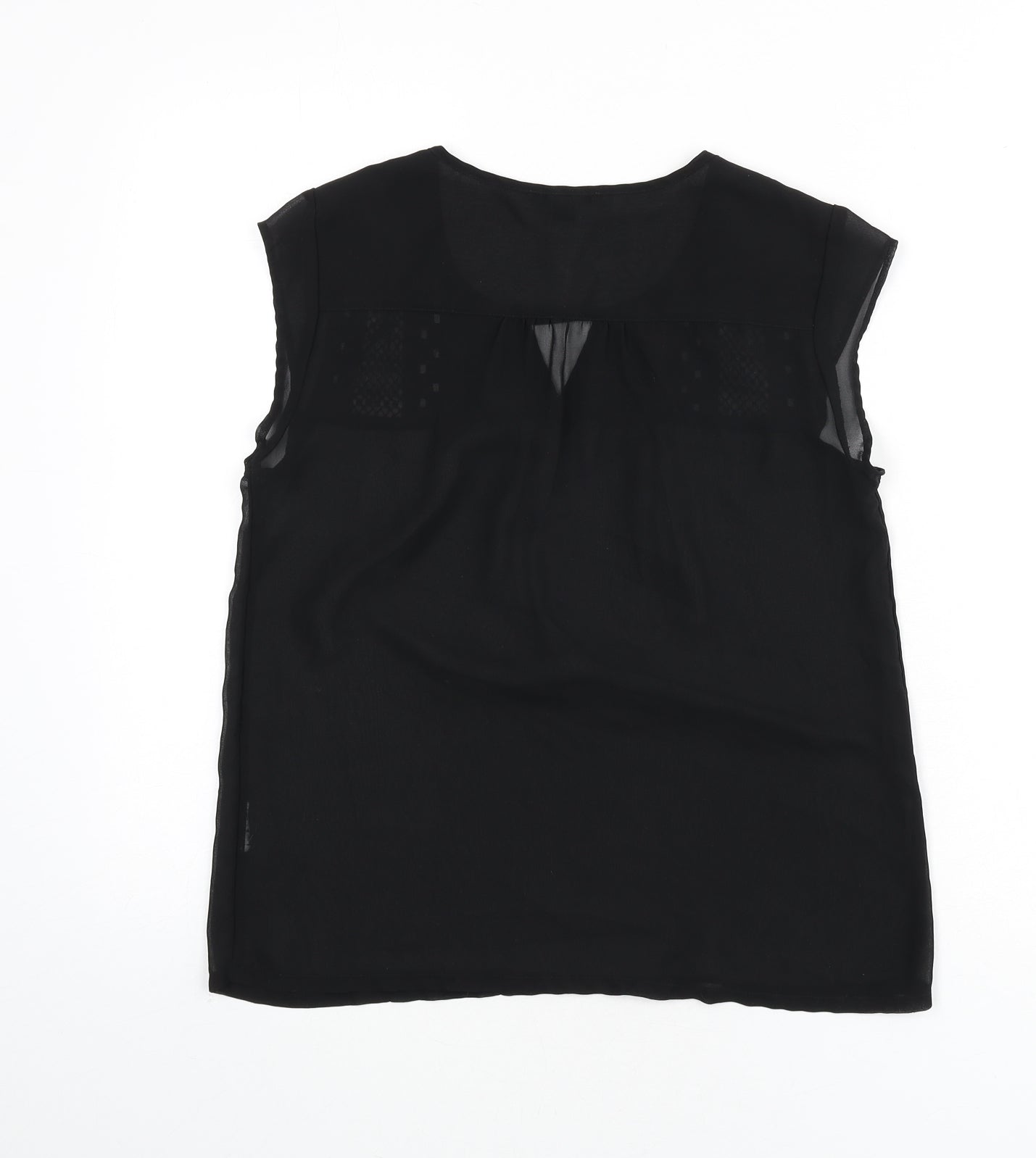 Mexx Womens Black Polyester Basic Blouse Size 10 Round Neck - Embroidered Detail, Keyhole Cutout