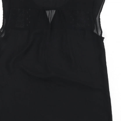 Mexx Womens Black Polyester Basic Blouse Size 10 Round Neck - Embroidered Detail, Keyhole Cutout