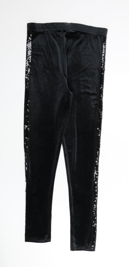 Marks and Spencer Girls Black Polyester Capri Trousers Size 14-15 Years L26 in Regular Pullover - Sequins, Leggings