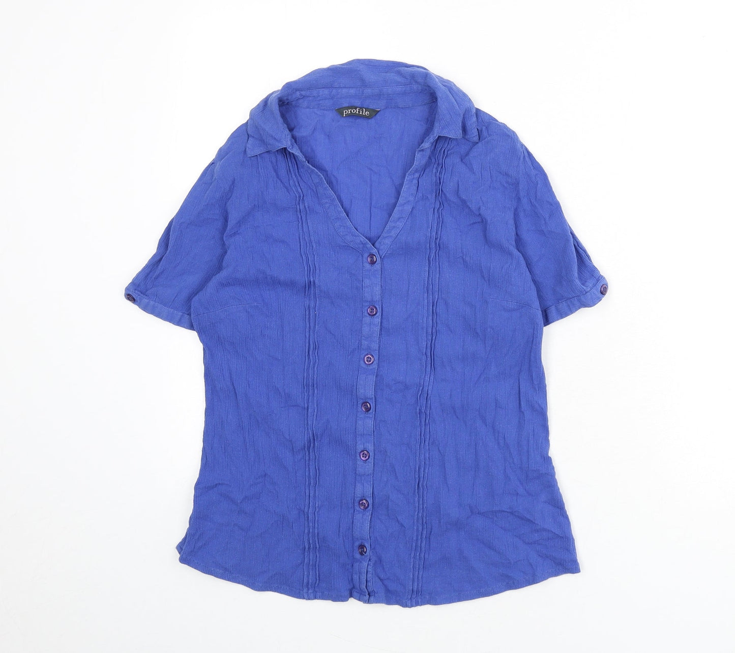 Womens UK Size 12 Profile Blue Basic Button-Up