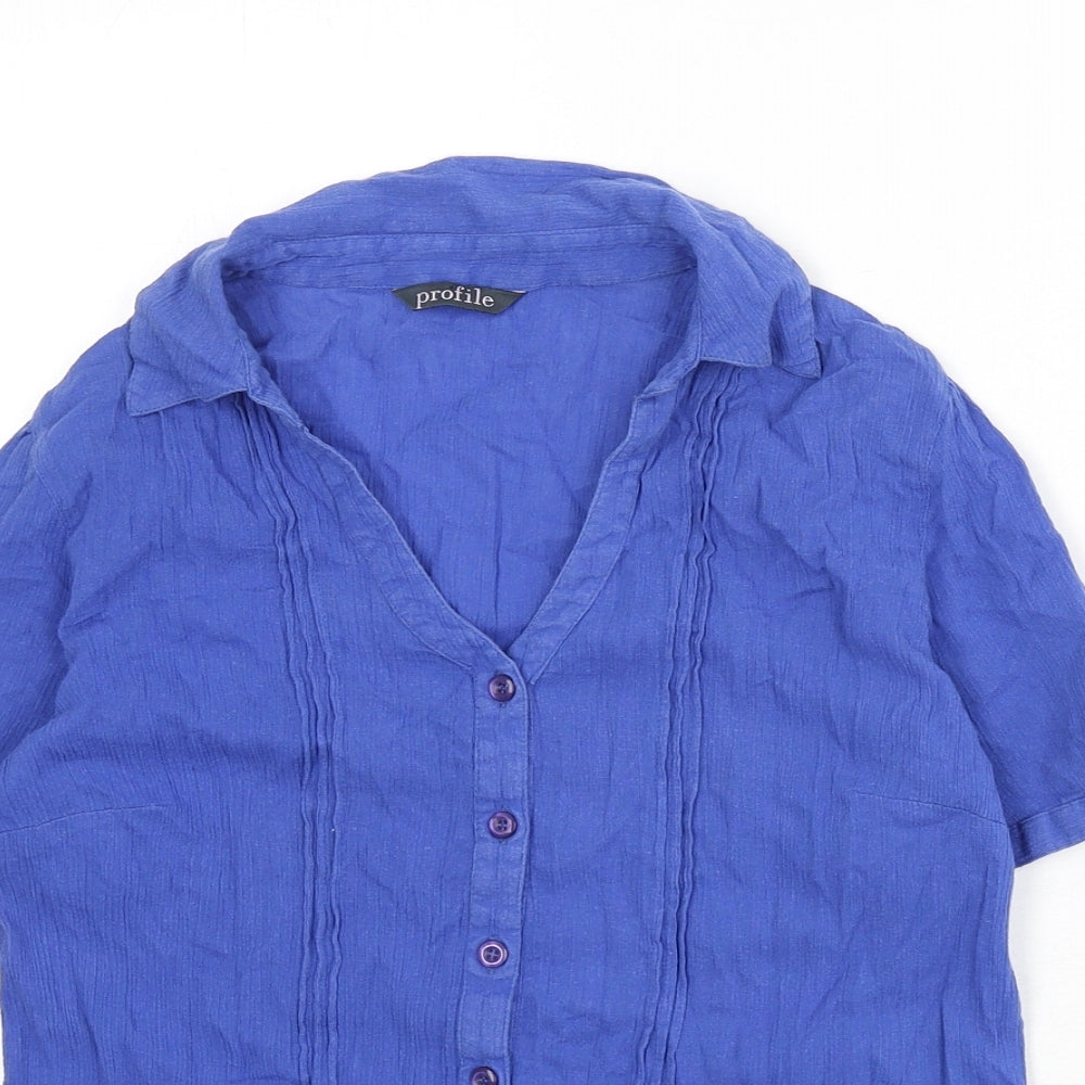 Womens UK Size 12 Profile Blue Basic Button-Up