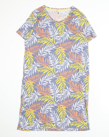Damart Womens Multicoloured Geometric Cotton Sheath Size M V-Neck Pullover - Leaf Print