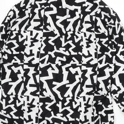 H&M Mens Black Geometric Cotton Button-Up Size M Collared Button