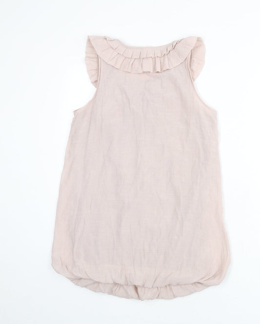 New Look Womens Pink Polyester Mini Size 12 Scoop Neck Pullover - Ruffles, Flower, Beads