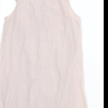 New Look Womens Pink Polyester Mini Size 12 Scoop Neck Pullover - Ruffles, Flower, Beads
