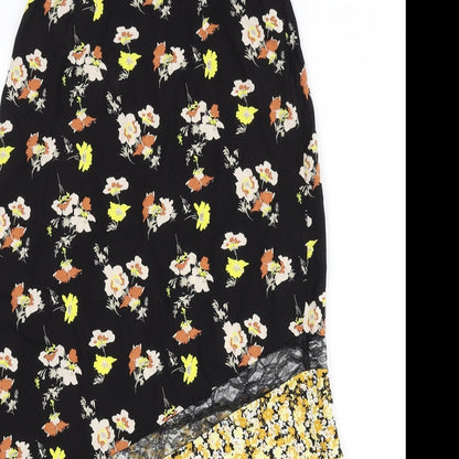 ASOS Womens Multicoloured Floral Viscose A-Line Skirt Size 6 Zip - Asymmetric, Lace Detail