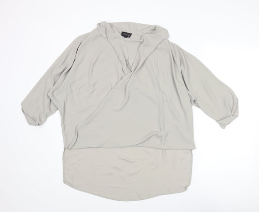 Topshop Womens Grey Polyester Basic Blouse Size 10 V-Neck - Hi-Low Hem