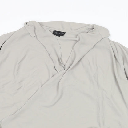 Topshop Womens Grey Polyester Basic Blouse Size 10 V-Neck - Hi-Low Hem