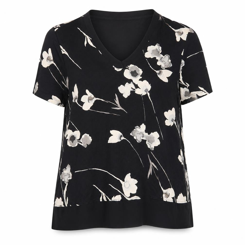 Classics Womens Black Floral Viscose Basic Blouse Size 18 V-Neck