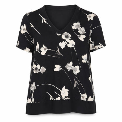 Classics Womens Black Floral Viscose Basic Blouse Size 18 V-Neck