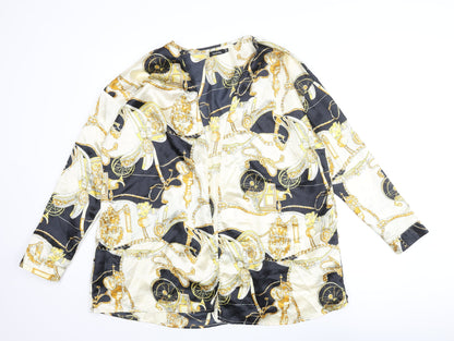 Boohoo Womens Multicoloured Geometric Polyester Kimono Blouse Size 14 V-Neck - Chain and Carriage Pattern