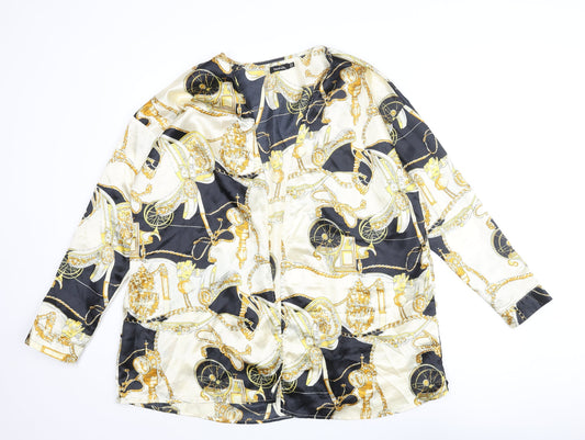 Boohoo Womens Multicoloured Geometric Polyester Kimono Blouse Size 14 V-Neck - Chain and Carriage Pattern