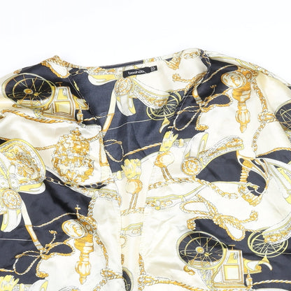 Boohoo Womens Multicoloured Geometric Polyester Kimono Blouse Size 14 V-Neck - Chain and Carriage Pattern