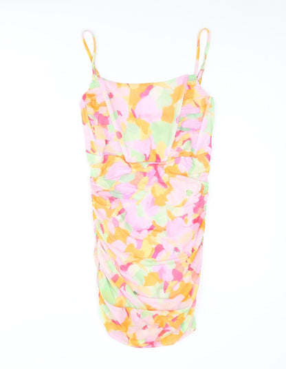 Stradivarius Womens Multicoloured Geometric Polyester Mini Size S Scoop Neck Pullover - Rouched Corset Style