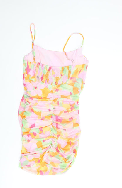 Stradivarius Womens Multicoloured Geometric Polyester Mini Size S Scoop Neck Pullover - Rouched Corset Style