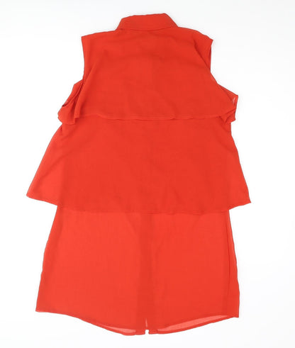 Glamorous Womens Red Polyester Tunic Blouse Size 12 Collared - Layered Frill Semi Sheer