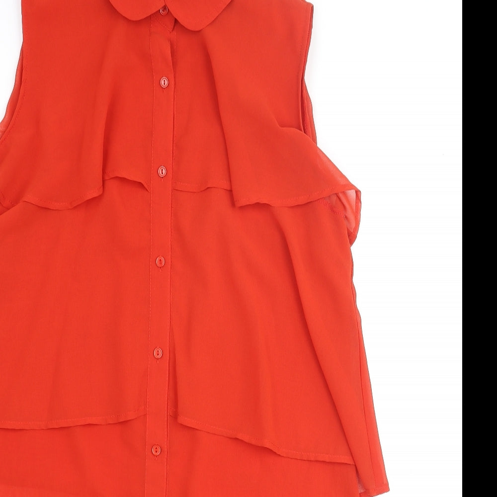 Glamorous Womens Red Polyester Tunic Blouse Size 12 Collared - Layered Frill Semi Sheer