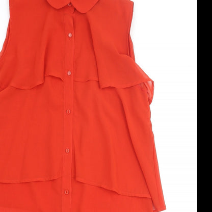 Glamorous Womens Red Polyester Tunic Blouse Size 12 Collared - Layered Frill Semi Sheer