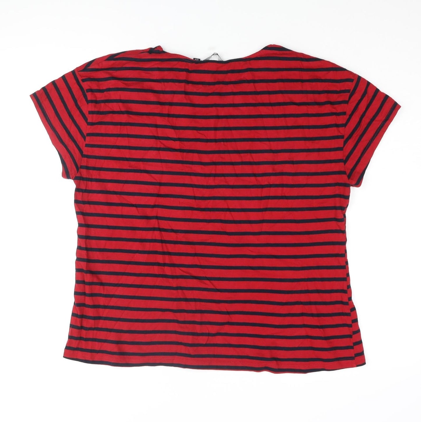 Fig Womens Red Striped Polyester Basic T-Shirt Size XL Round Neck - Embroidered Detail
