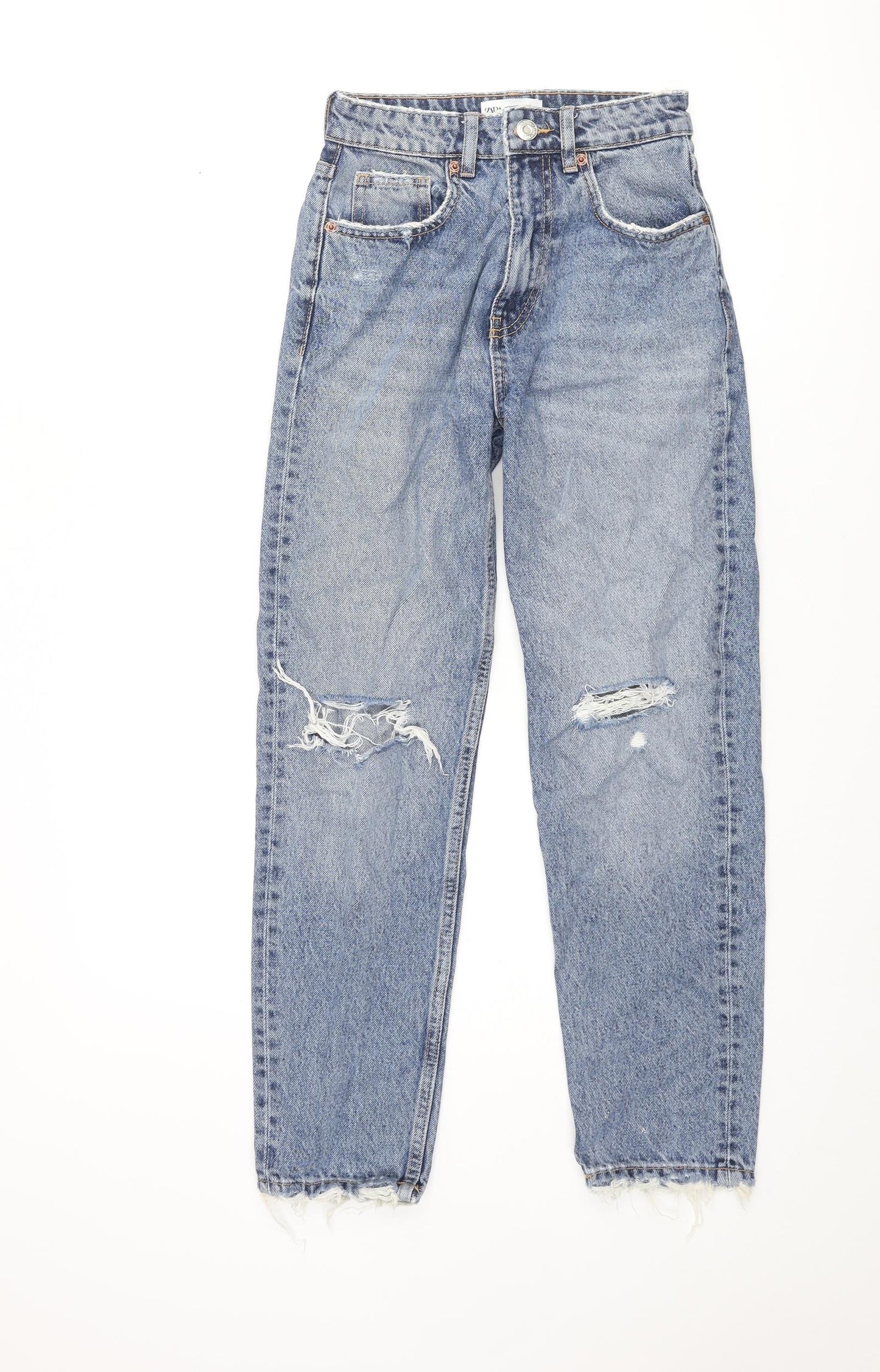 Zara Womens Blue Cotton Straight Jeans Size 6 L27 in Regular Zip